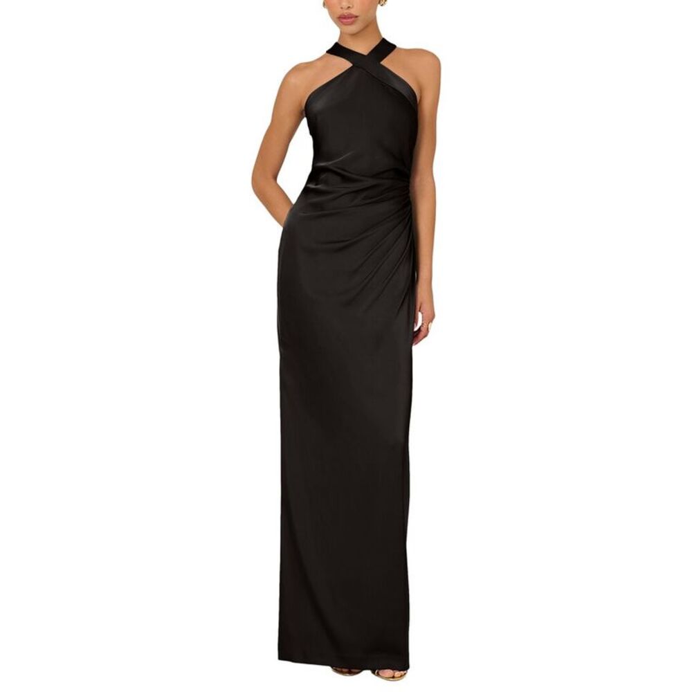 Adrianna Papell Womens Stretch Satin Long Dress, Black
